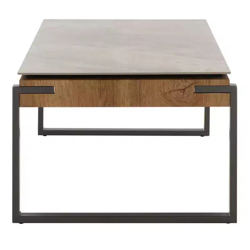 Tavolino rettangolare con cassetto, piano in pietra (Nero/Marrone/Grigio)