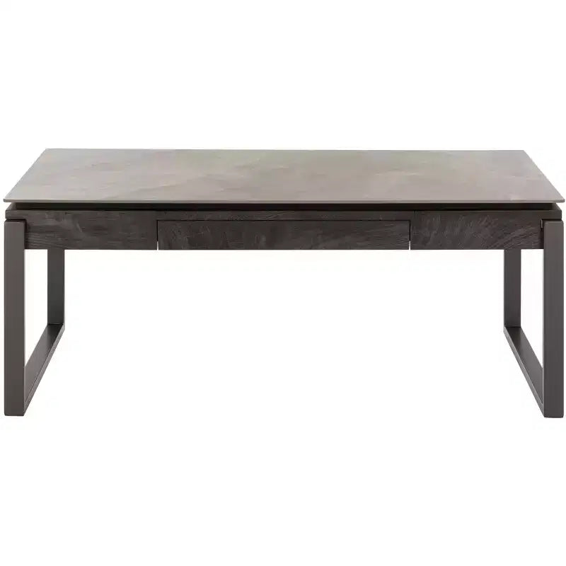 Tavolino rettangolare con cassetto, piano in pietra (Nero/Marrone/Grigio)