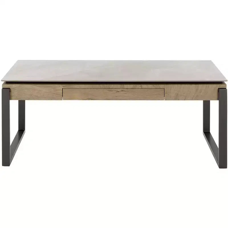 Tavolino rettangolare con cassetto, piano in pietra (Nero/Marrone/Grigio)