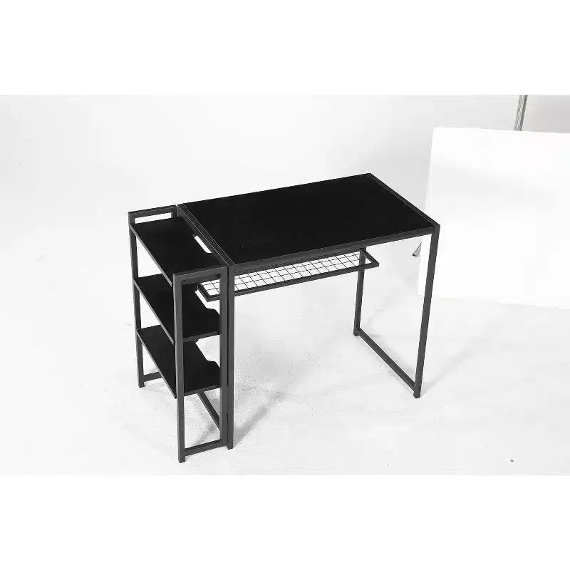 Tavolino/scrivania per computer pieghevole da 35 pollici con mensole portaoggetti, salvaspazio, robusto e durevole, nessun montaggio richiesto.