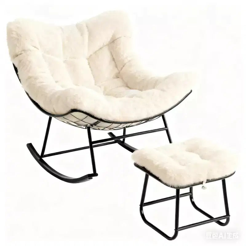 Poltrona dondolo Papasan beige con poggiapiedi, 2 posti