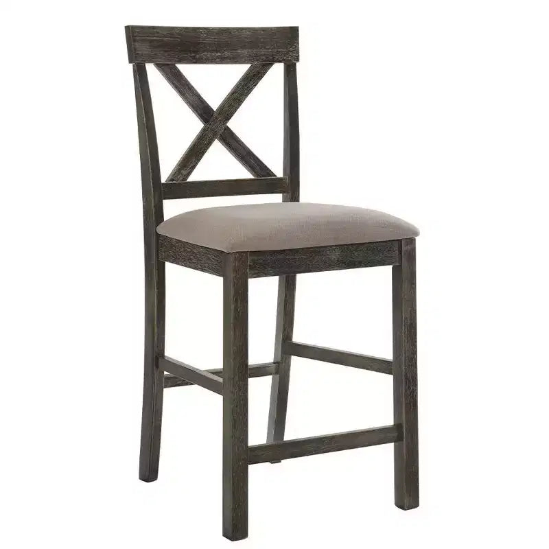 Set of 2 18" Martha Li Counter Height Barstools Tan Linen/Weathered Gray - Acme Furniture: Upholstered, Wood Frame, Armless