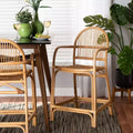 Sgabello da bancone in rattan marrone naturale con braccioli, 1 posto