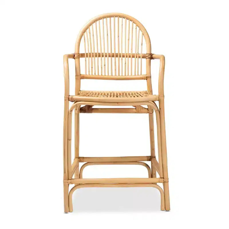 Sgabello da bancone in rattan marrone naturale con braccioli, 1 posto