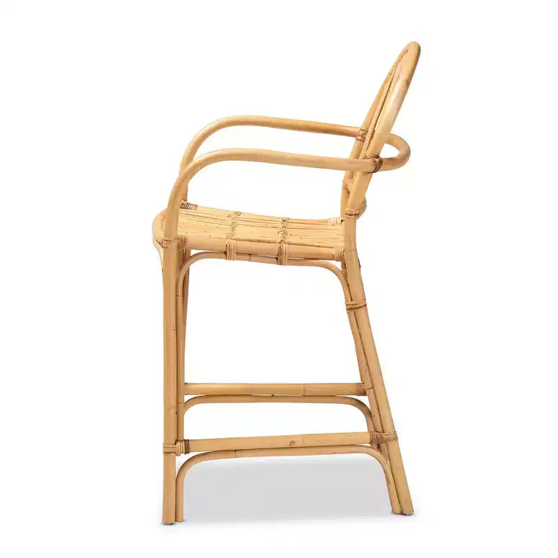 Sgabello da bancone in rattan marrone naturale con braccioli, 1 posto