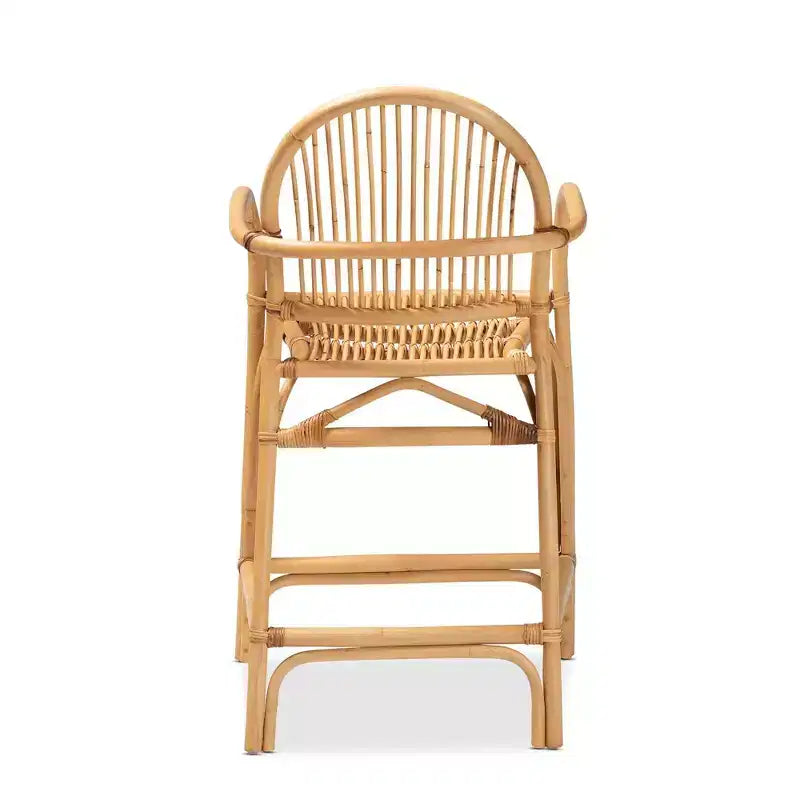 Sgabello da bancone in rattan marrone naturale con braccioli, 1 posto