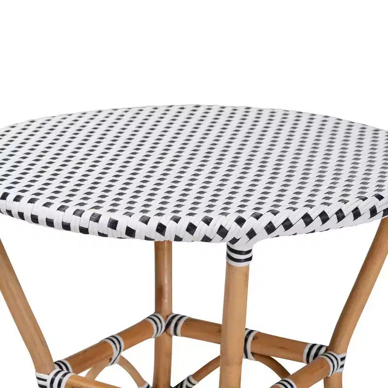Tavolo da pranzo rotondo in rattan, Marrone/Bianco, 4 posti