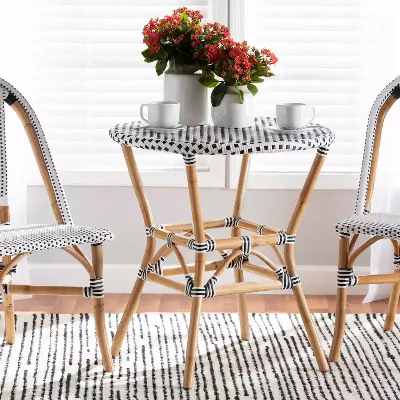 Tavolo da pranzo rotondo in rattan, Marrone/Bianco, 4 posti