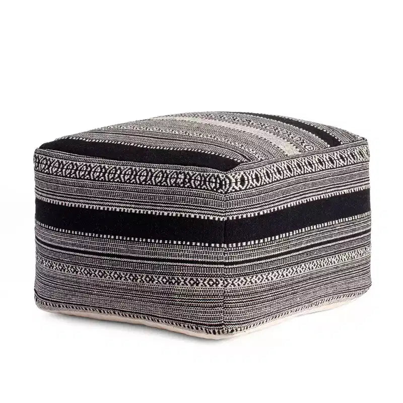 Pouf ottomano quadrato bohémien fatto a mano bianco e nero, monoposto