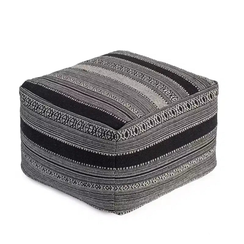Pouf ottomano quadrato bohémien fatto a mano bianco e nero, monoposto