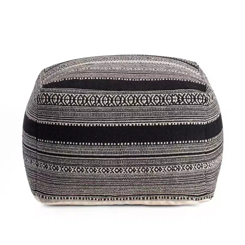 Pouf ottomano quadrato bohémien fatto a mano bianco e nero, monoposto