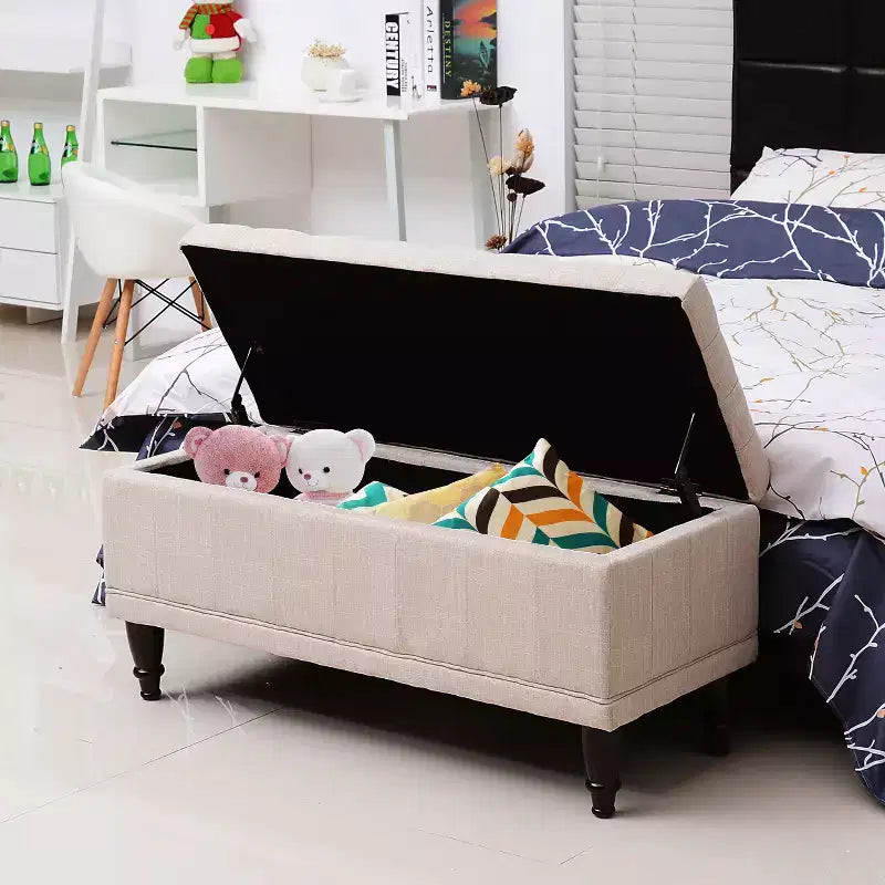 Grande panca pouf contenitore da 107 cm (42") in tessuto di lino trapuntato, 1 posto a sedere