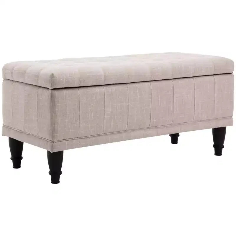 Grande panca pouf contenitore da 107 cm (42") in tessuto di lino trapuntato, 1 posto a sedere