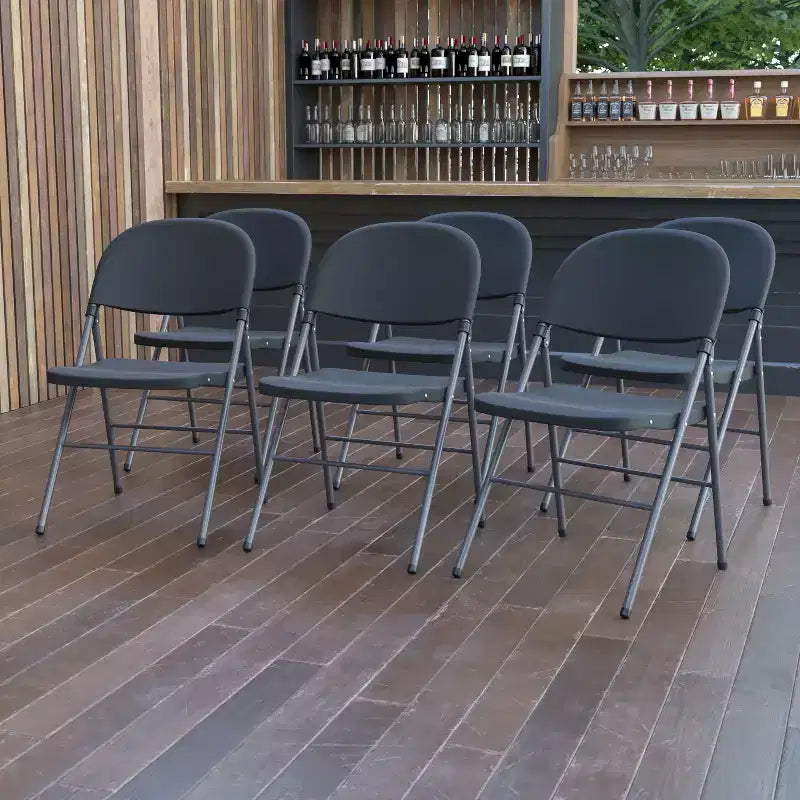 Sedia Pieghevole in Plastica Nera con Telaio Antracite, Set da 6