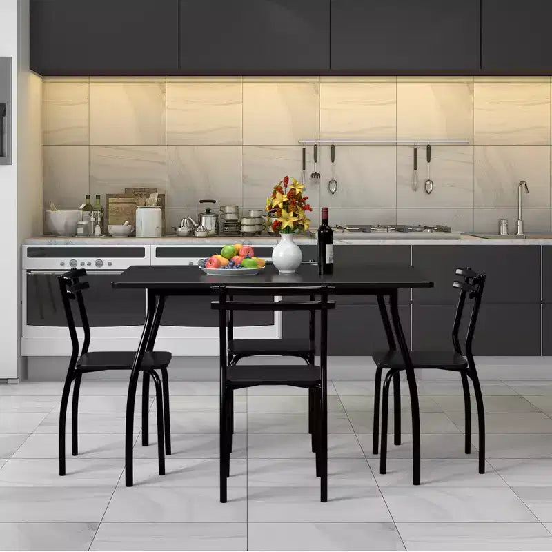 Set da pranzo rettangolare nero da 5 pezzi per 4 persone
