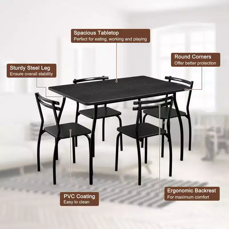 Set da pranzo rettangolare nero da 5 pezzi per 4 persone