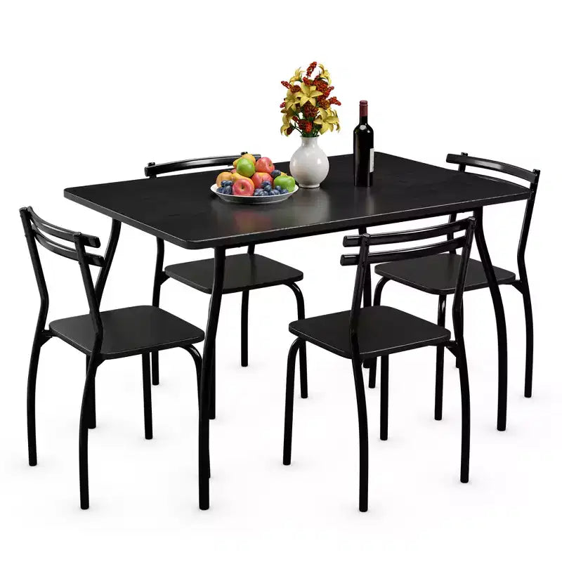 Set da pranzo rettangolare nero da 5 pezzi per 4 persone