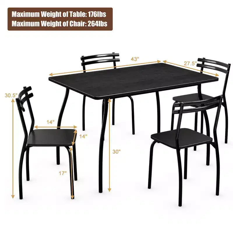 Set da pranzo rettangolare nero da 5 pezzi per 4 persone