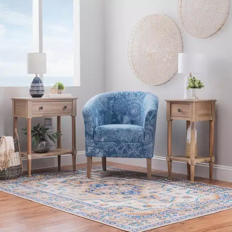Tavolino rettangolare con cassetto – Naturale e blu navy