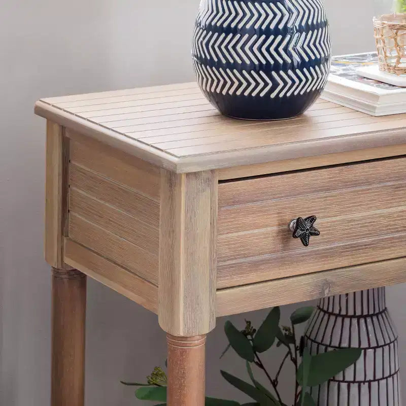 Tavolino rettangolare con cassetto – Naturale e blu navy
