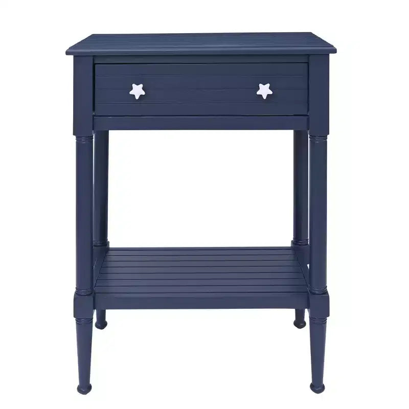 Tavolino rettangolare con cassetto – Naturale e blu navy