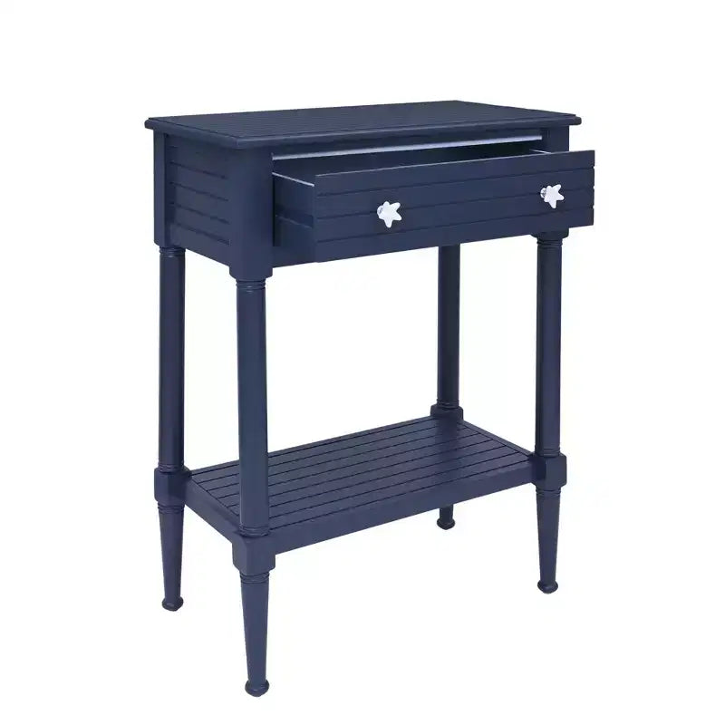 Tavolino rettangolare con cassetto – Naturale e blu navy