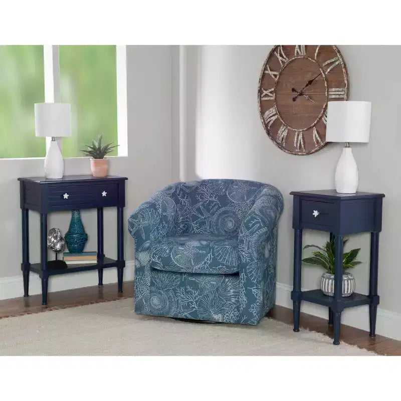 Tavolino rettangolare con cassetto – Naturale e blu navy