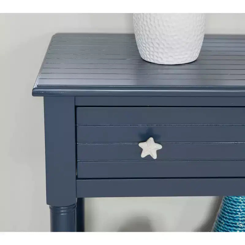Tavolino rettangolare con cassetto – Naturale e blu navy