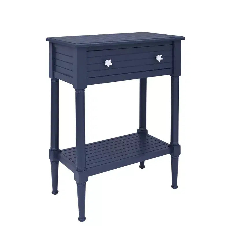 Tavolino rettangolare con cassetto – Naturale e blu navy