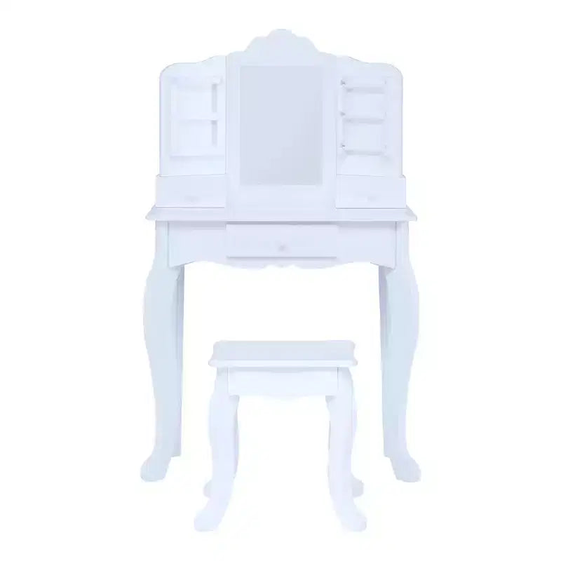 Set Tavolino da Trucco e Sgabello per Bambini Bianco con Specchio e Contenitore, per 1 Bambino