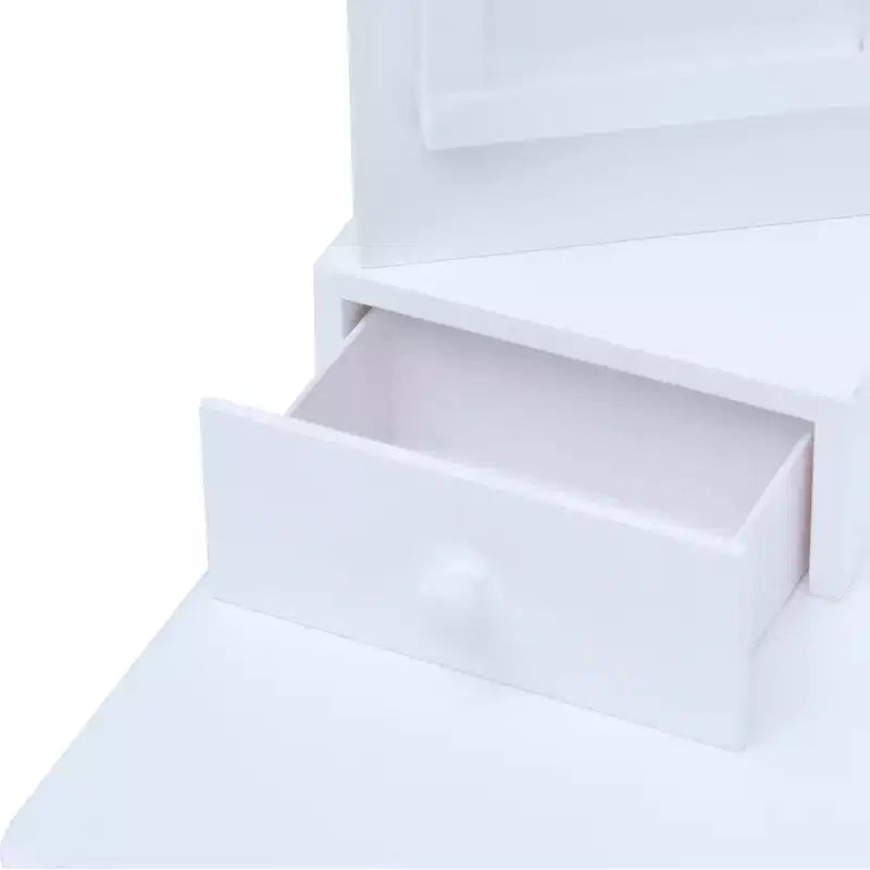 Set Tavolino da Trucco e Sgabello per Bambini Bianco con Specchio e Contenitore, per 1 Bambino