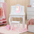 Set Tavolino da Trucco e Sgabello per Bambini Bianco con Specchio e Contenitore, per 1 Bambino